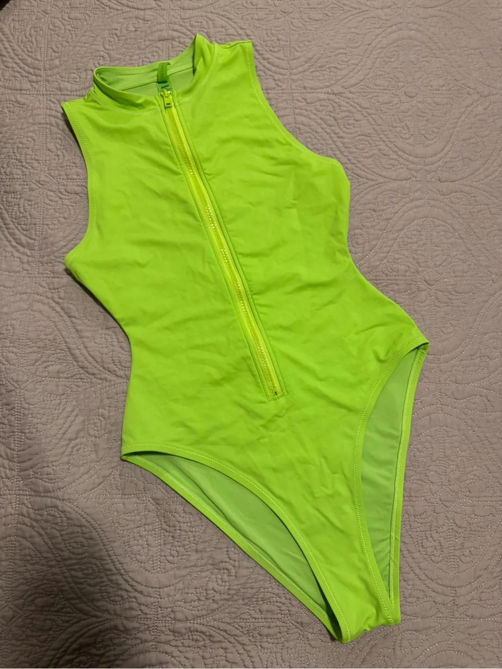 NWOT SKIMS Neon Green Zip Front One Piece Swimsuit